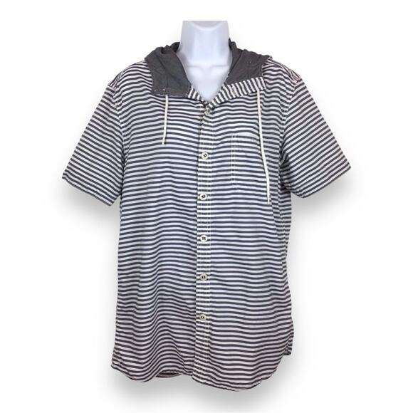BOSSINI Striped Short Sleeve Button Up Hoodie Men's L - Picture 1 of 5